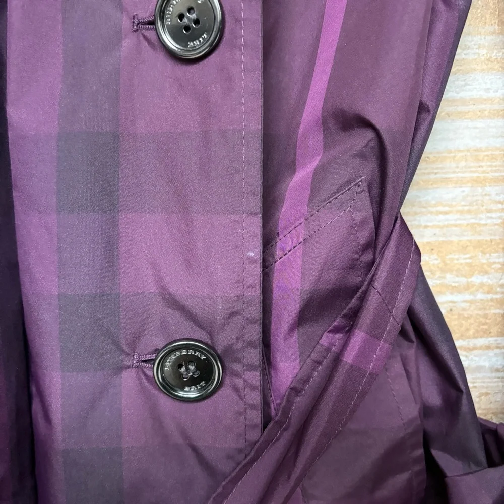 Burberry Brit Double Breasted Rain Coat Purple Novacheck Preppy Classic Womens 6 - Picture 11 of 11